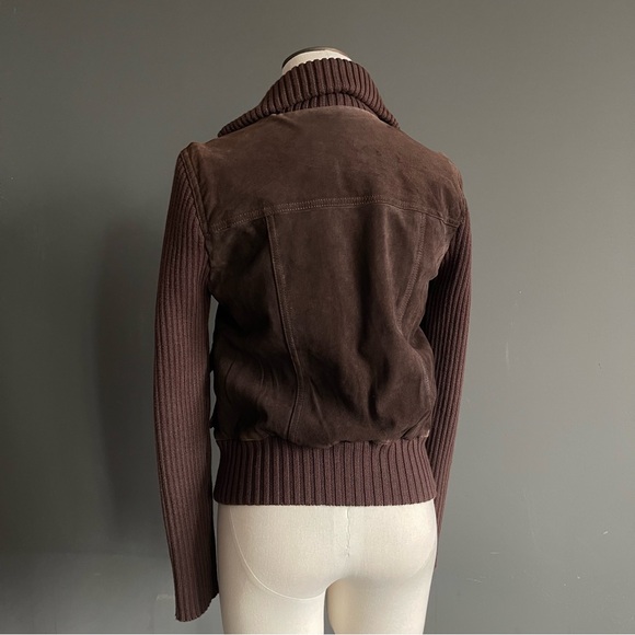 Gap Edition Brown Leather Knit Moto Bomber Jacket S Utility Luxe Western Boho - Picture 5 of 7